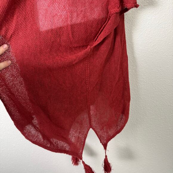 johnny was calme | rust orange sheer fringe knit boho poncho sz XS/S - Picture 4 of 9